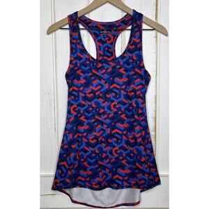 Athleta Chi Racer Back Tank Top Red Blue Chain Geometric Stretch Workout Shirt S